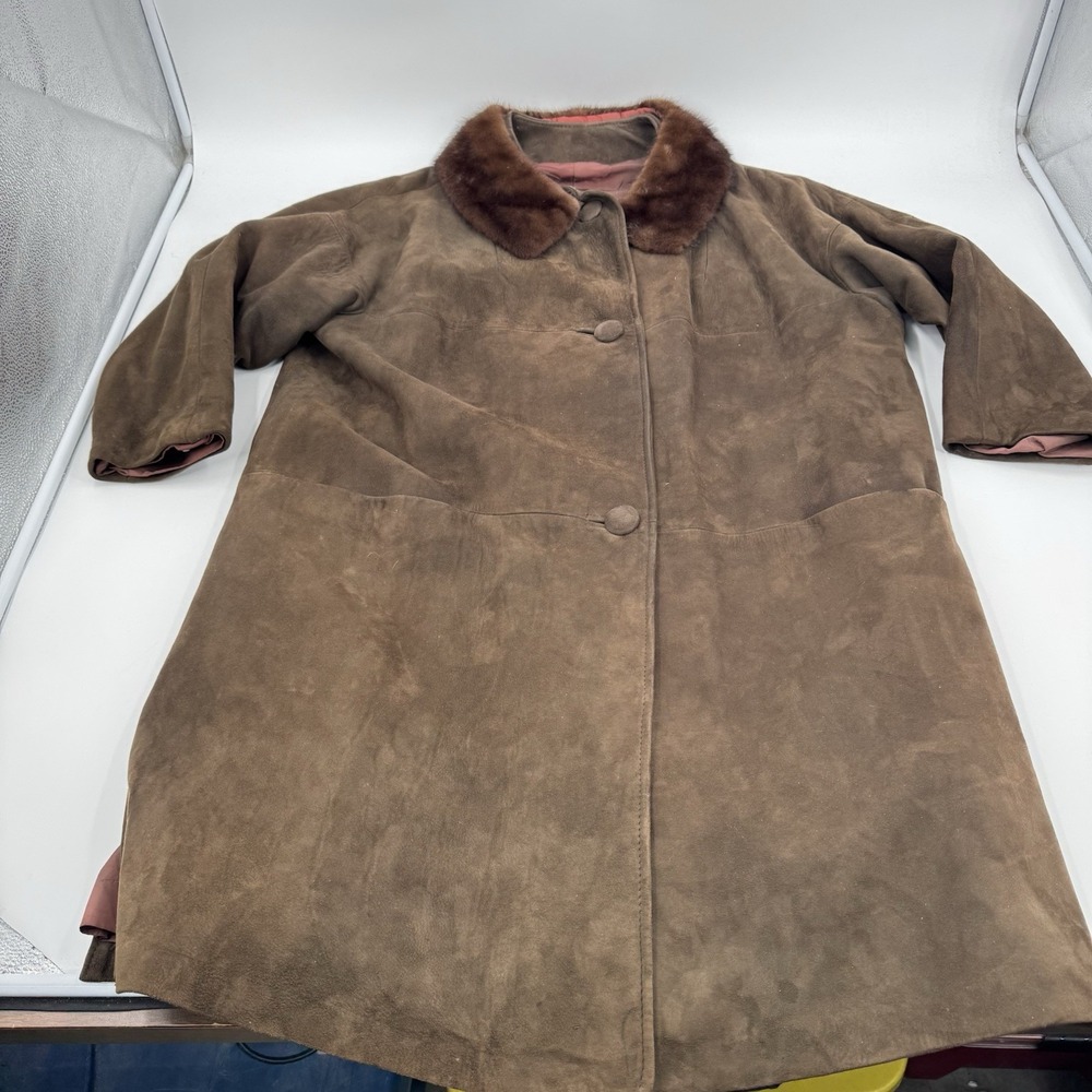 Leathercraft Process of America Suede Jacket Mens Size 46 Brown Fur Collar
